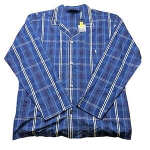 NWT Polo Ralph Lauren Men’s M Pajama Sleep Button Shirt Plaid Blue